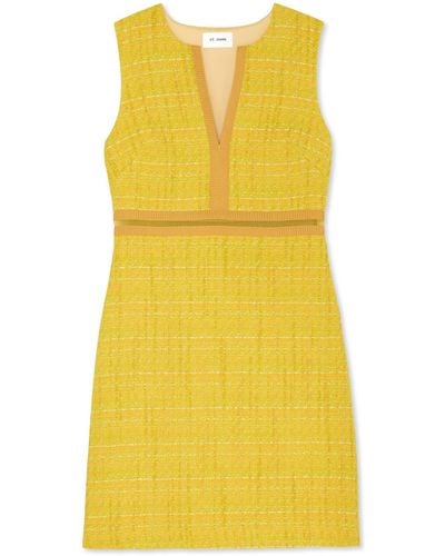St. John Lurex Tweed Sleeveless Dress - Yellow