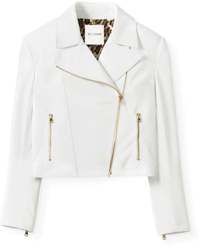 St. John Leather Biker Jacket - White