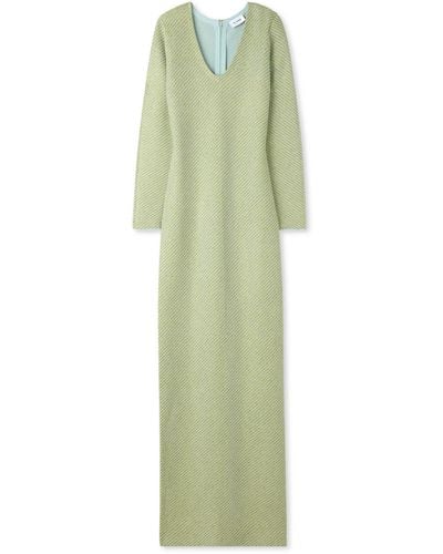 St. John Sequin Stretch Twill Knit V-neck Gown - Green