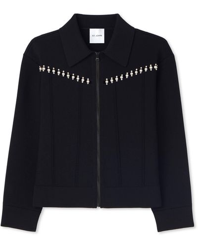 St. John Embellished Zip Front Jacket - Black