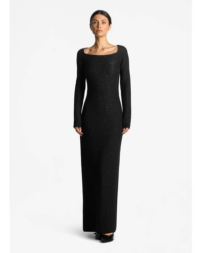 St. John Sequin Twill Knit Square Neck Gown - Black