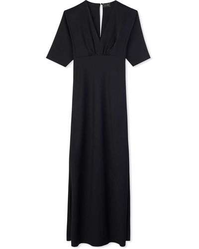 St. John Satin Back Crepe V-neck Gown - Black