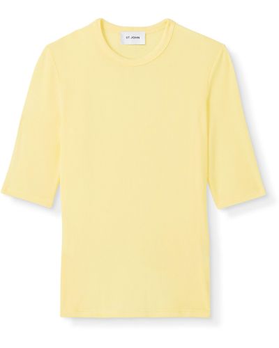St. John Stretch Viscose 2x1 Rib Short Sleeve Top - Yellow