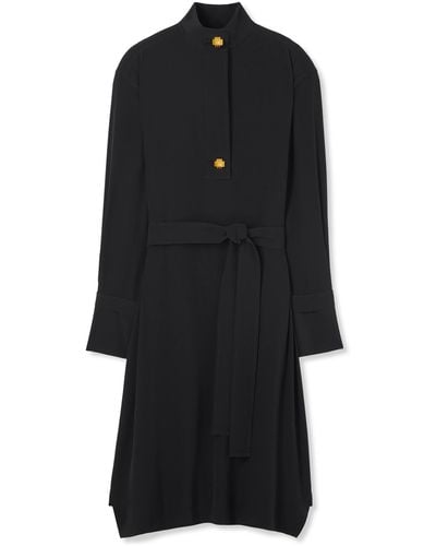 St. John Silk Crepe De Chine Dress - Black