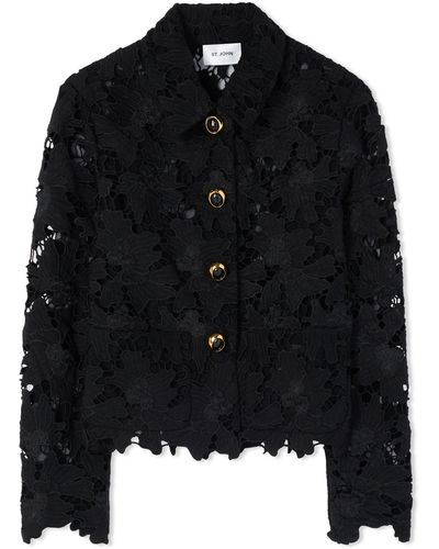 St. John Floral Guipure Lace Jacket - Black