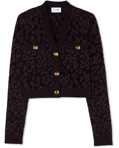 St. John Leopard Knit Jacket - Black