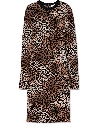 St. John Long Sleeve Leopard Print Dress - Multicolor