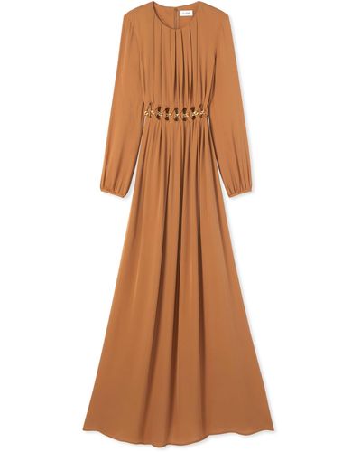 St. John Satin Silk Cut-out Dress - Brown