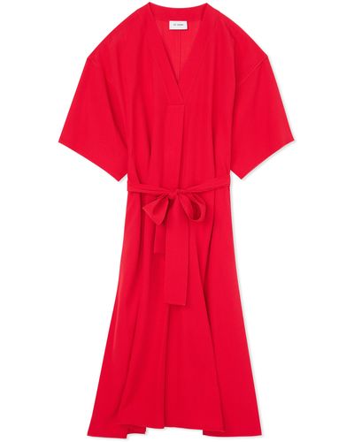 St. John Crepe De Chine V-neck Dress - Red