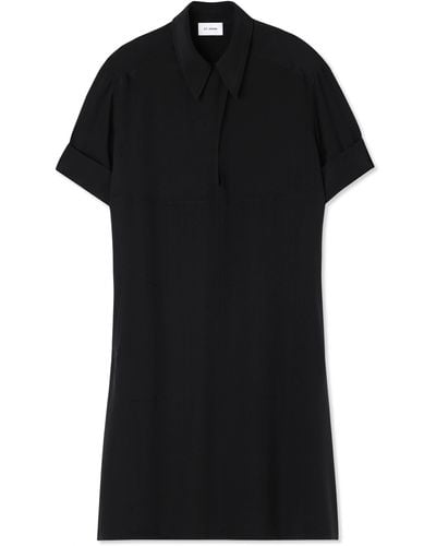 St. John Silk Crepe De Chine Keyhole Shirt Dress - Black