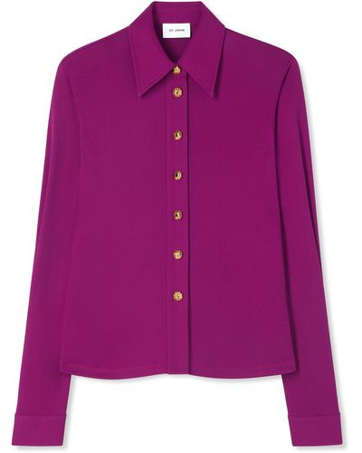 St. John Crepe Jersey Button Front Blouse - Purple