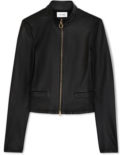 St. John Stretch Nappa Leather Jacket - Black