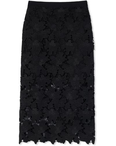 St. John Floral Guipure Lace Skirt - Black