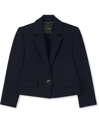 St. John The Broadway Cropped Blazer In Stretch Crepe Suiting - Blue