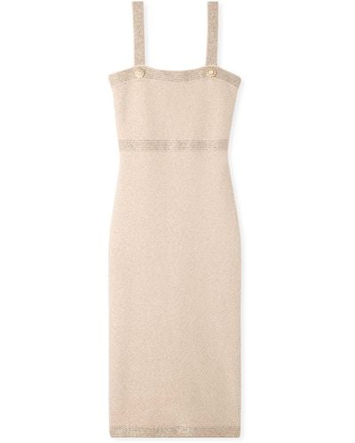 St. John Sequin Stretch Twill Knit Strappy Dress - Natural