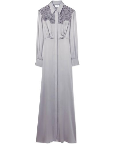 St. John Satin And Lace Western Gown - Gray