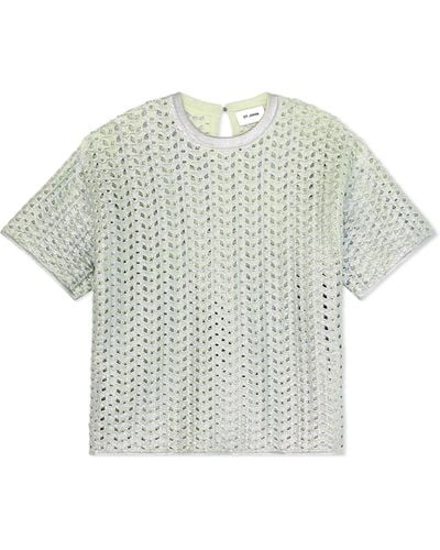 St. John Lacquered Crochet Knit Top - Gray