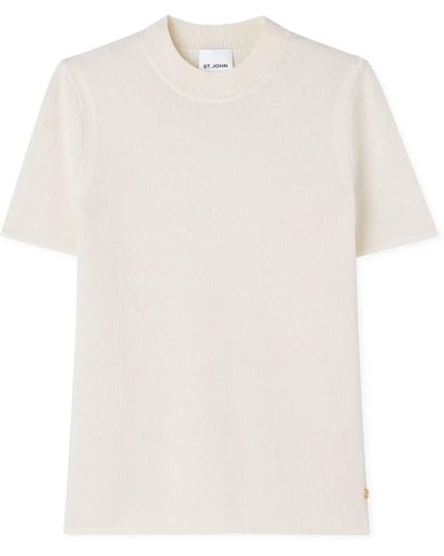 St. John Stretch Knit Short Sleeve Top - White