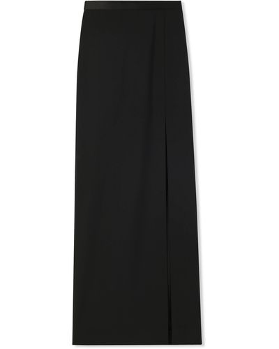 St. John Long Stretch Wool Skirt With Slit - Black