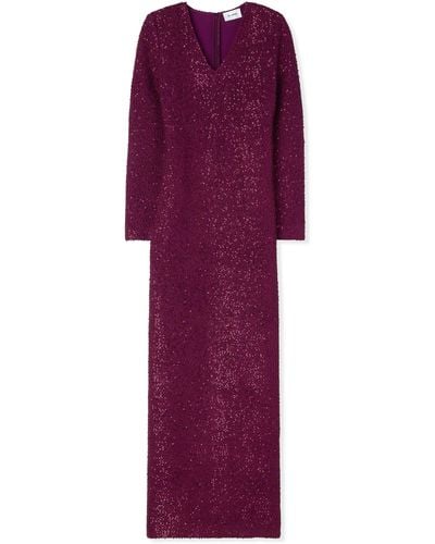 St. John Long Sleeve Sequin Knit V-neck Gown - Purple