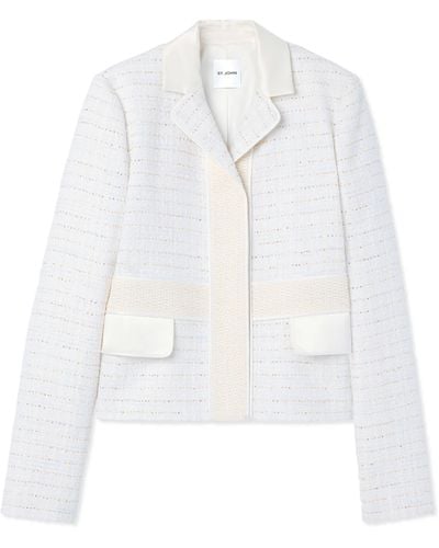 St. John Sequin Tweed Open Weave Jacket - White