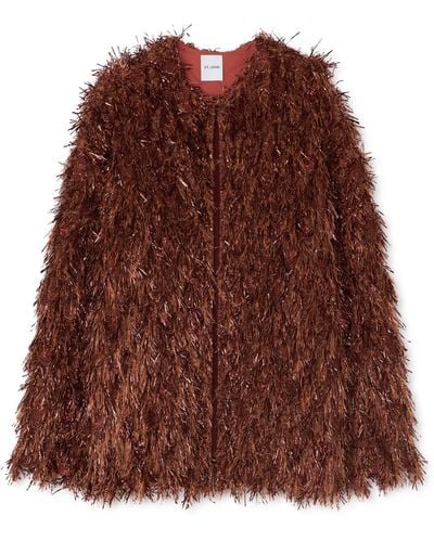 St. John Metallic And Sequin Faux Fur Jacket - Brown