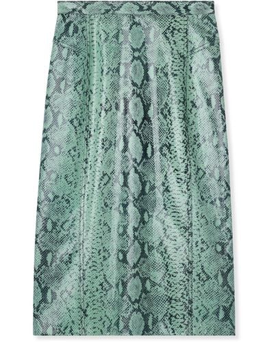 St. John Nappa Leather Snake Print Skirt - Green