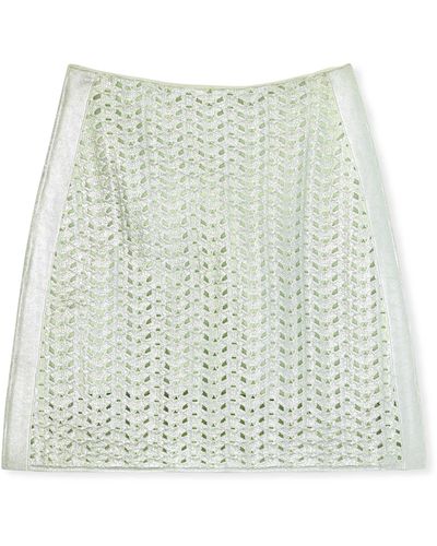 St. John Lacquered Crochet Knit Skirt - Green