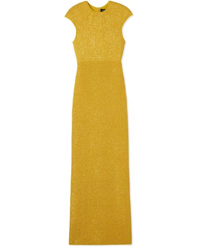 St. John Sequin Knit Cap Sleeve Gown - Yellow