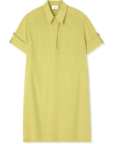 St. John Silk Crepe De Chine Keyhole Shirt Dress - Yellow