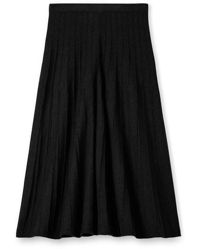 St. John Bouclette Pleat Knit Skirt - Black
