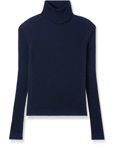 St. John Silk And Wool Turtleneck Sweater - Blue