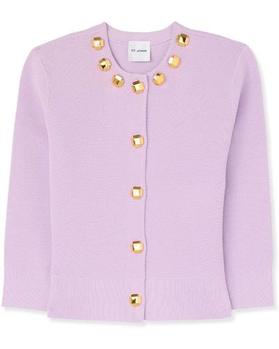 St. John Studded Pique Knit Cardigan - Pink