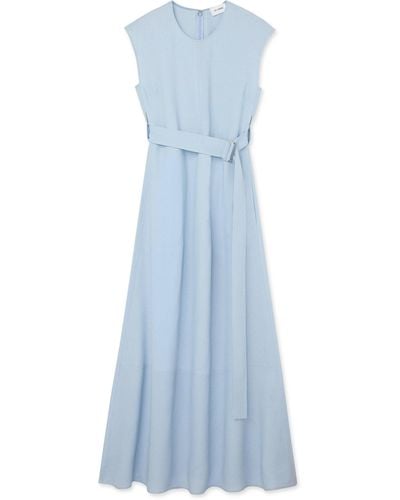 St. John Textured Crepe Long Dress - Blue