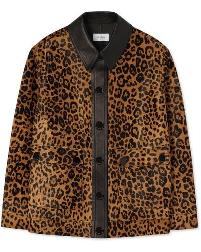 St. John Leopard Print Calf Hair Jacket - Brown