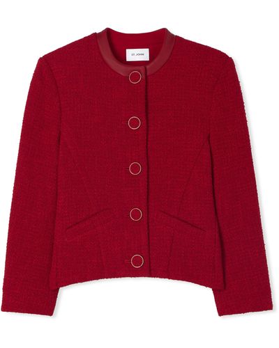 St. John Terry Tweed And Leather Jacket - Red