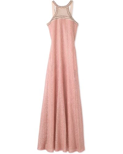 St. John Rhinestone Mesh Knit Dress - Pink