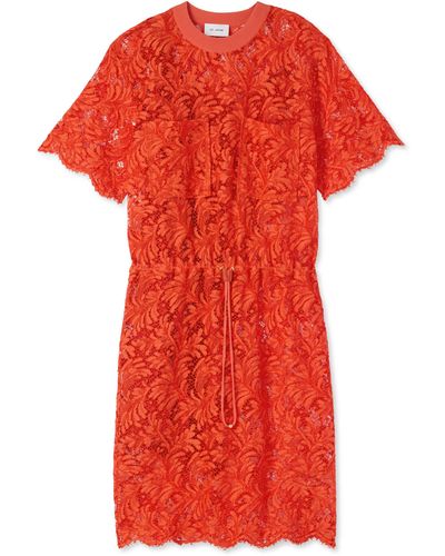 St. John Fern Leaf Lace Dress - Red