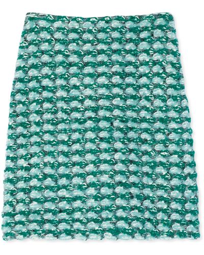 St. John Soft Slub Wool Tweed Skirt - Green