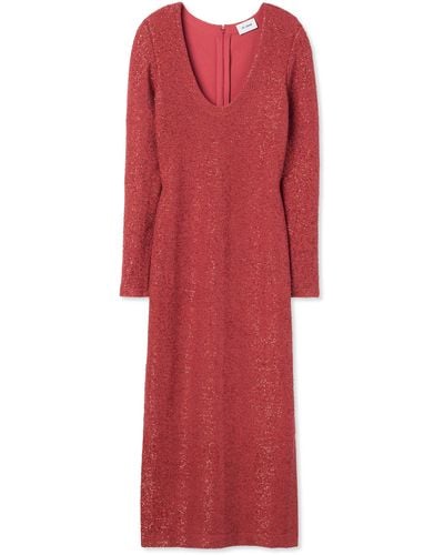 St. John Sequin Knit V-neck Dress - Red