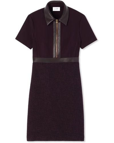 St. John Terry Tweed And Leather Dress - Purple