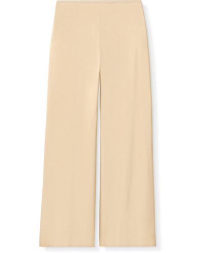 St. John Satin Crepe Wide Leg Pant - Natural