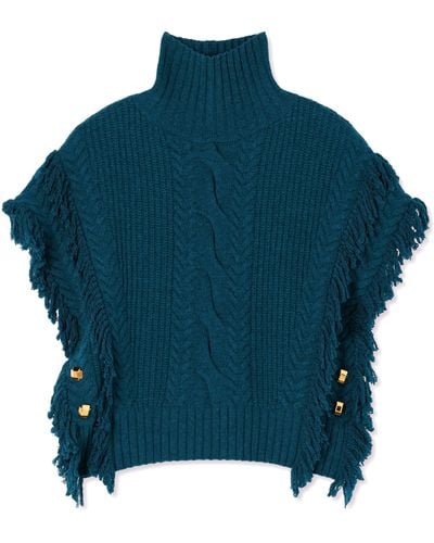 St. John Fringe Cable-knit Sweater - Blue