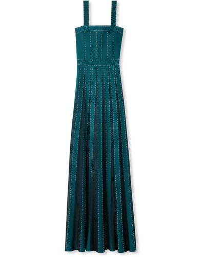 St. John Mixed Knit Embellished Gown - Green