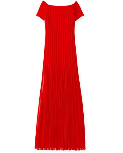 St. John Pleat Knit Off-shoulder Gown - Red
