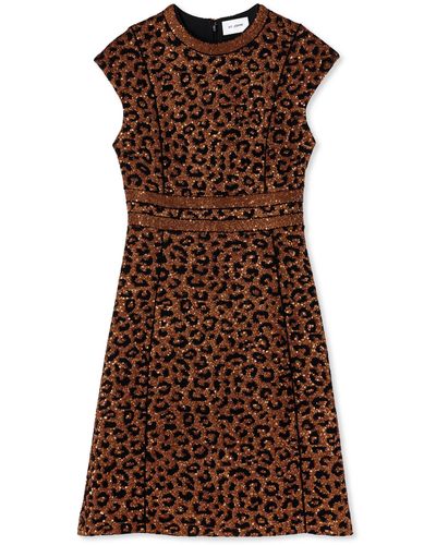 St. John Leopard Sequin Knit A-line Dress - Brown