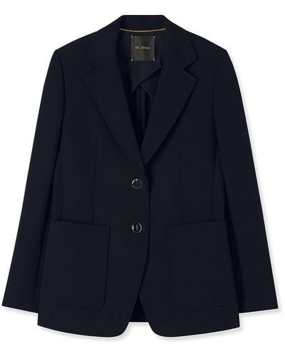 St. John The Boardroom Blazer In Stretch Crepe Suiting - Blue