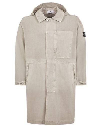 Stone Island Long Jacket Cotton, Lyocell - Gray