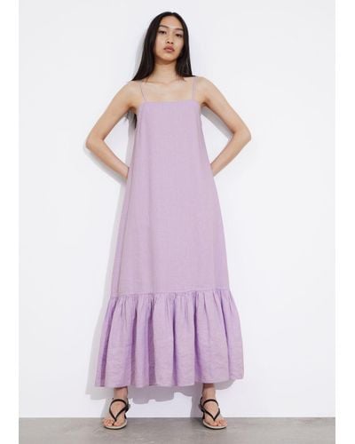 & Other Stories Strappy Linen Midi Dress - Purple