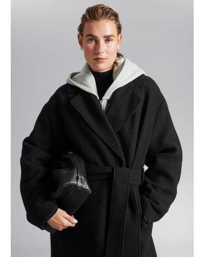 & Other Stories Belted Oversized Wool Coat - Black